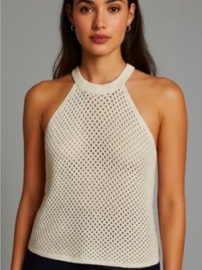 DKNY NWT $59 Cream Crochet Knit Halter Top - Size Mwdium